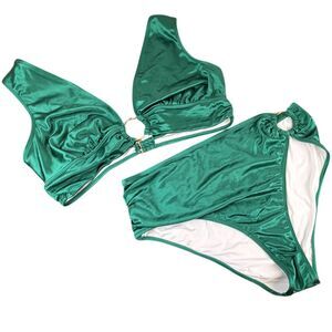 Gabi Fresh x ELOQUII Swimwear V-Neck Bikini Top and Bottoms Size 16 Green/Gold